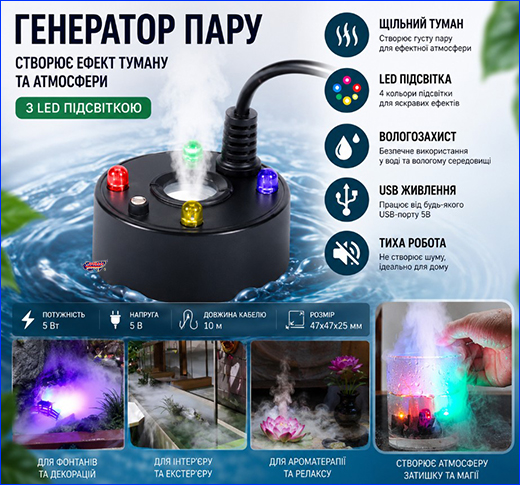 Ультразвуковий генератор туману. Ультразвуковий генератор туману USB, AQUAXER.