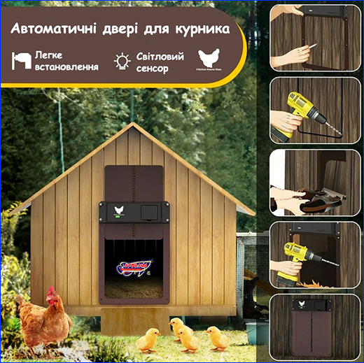 Двері для курятника. Автоматичні двері для курника, Chicken House Door, 35x24 см.