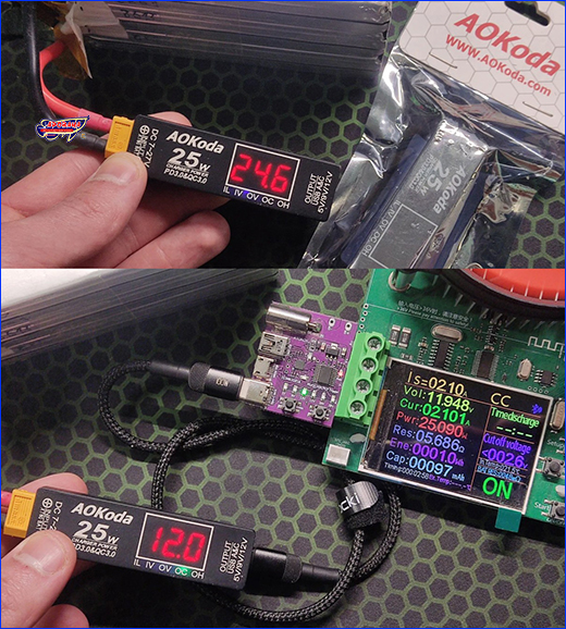 , AOKoda XT60 USB-A/C, DC7–27V.