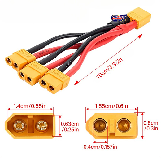 ���ʼ�� XT60H, 1 Male to 3 Female.