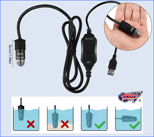 Мини нагреватель для аквариума AQUAXER. Нагреватель с терморегулятором, AQUAXER Mini Heater, USB, 10 Вт.
