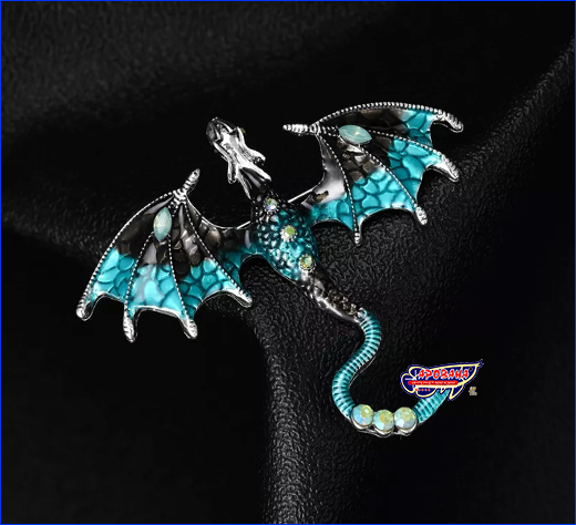 Эмалированная брошь. Брошь дракон, Dragon Blue, 7х6 см.