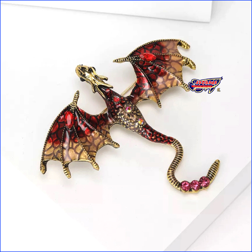 Эмалированная брошь-подвеска. Брошь дракон, Dragon Red, 7х6 см.
