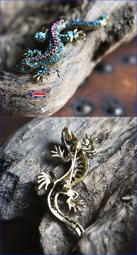 Универсальная брошь-подвеска. Брошь геккон, Gecko Blue Pink, 6.5х3 см.