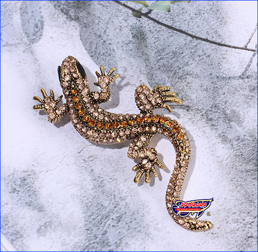 Стильная брошь ящерица. Брошь геккон, Gecko Yellow, 6.5х3 см.