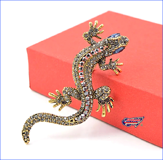 Брошь ящерица со стразами. Брошь геккон, Gecko Grey, 6.5х3 см.