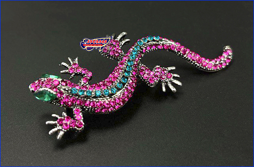 Брошь в форме ящерицы. Брошь геккон, Gecko Pink, 6.5х3 см.