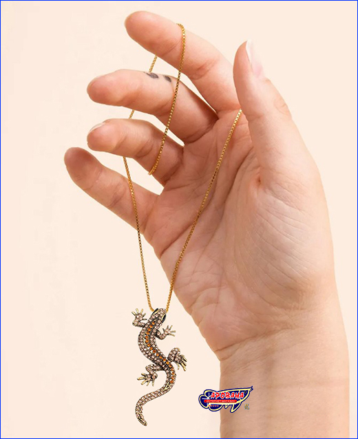 Подвеска в форме ящерицы. Брошь геккон, Gecko Yellow, 6.5х3 см.