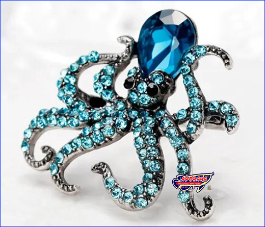 Брошь в форме осьминога. Брошь осьминог, Octopus Blue, 3.4х3.6 см.