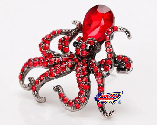 Украшение осьминог. Брошь осьминог, Octopus Red, 3.4х3.6 см.