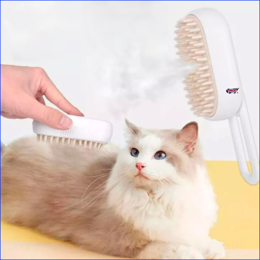 Парова масажна щітка для собак і котів. Парова щітка масажер 3 в 1, PET SPRAY MASSAGE BRUSH для тварин, на акумуляторі, біла.