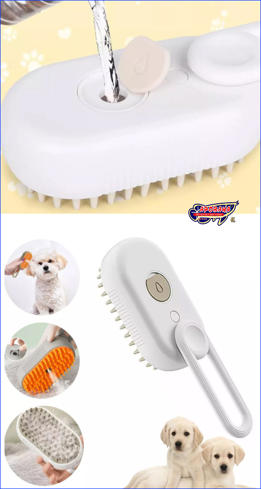 Щітка для догляду за шерстю тварин. Парова щітка масажер 3 в 1, PET SPRAY MASSAGE BRUSH для тварин, на акумуляторі, біла.