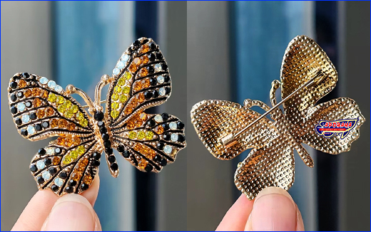Брошка метелик, Butterfly gold-black, 4.5х3.5 см.