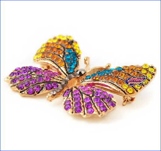 Декоративний метелик. Брошка метелик, Butterfly gold-violet, 4.5х3.5 см.