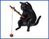 Декорация  AQUAXER, кот с удочкой, черный, 3.5 см.