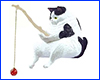 Декорация  AQUAXER, кот с удочкой, белый с черным, 3.5 см.