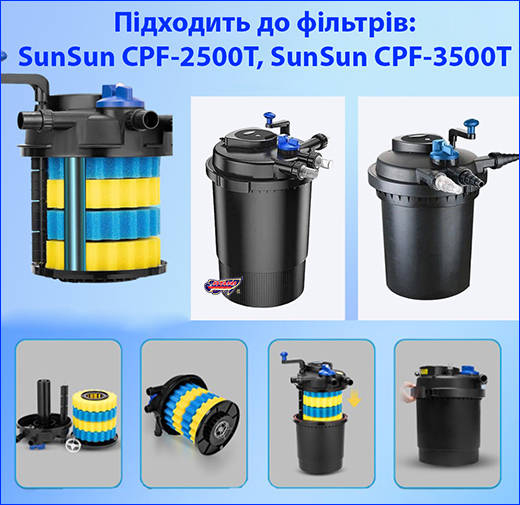 Поролоновий вкладиш для фільтра. Вкладиш до фільтра, SunSun CPF-2500T/3500T, поролон, синій.