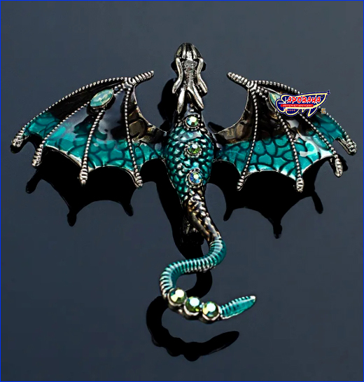 Украшение дракон. Брошь дракон, Dragon Blue, 7х6 см.
