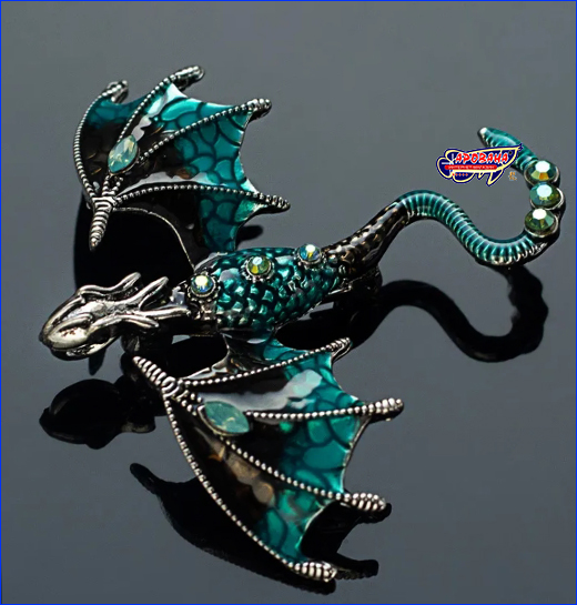 Булавка для крепления на одежде. Брошь дракон, Dragon Blue, 7х6 см.