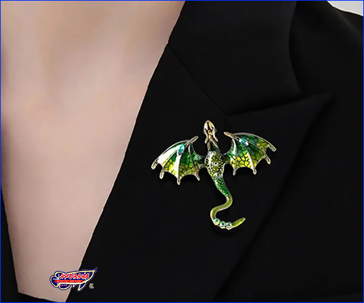 Простое крепление броши. Брошь дракон, Dragon Green, 7х6 см.