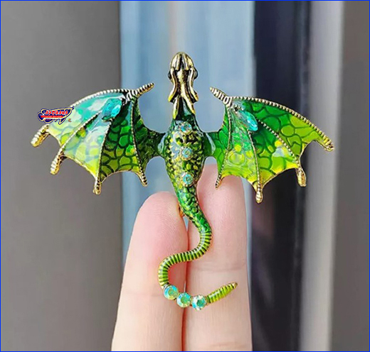 Универсальный аксессуар под любой образ. Брошь дракон, Dragon Green, 7х6 см.