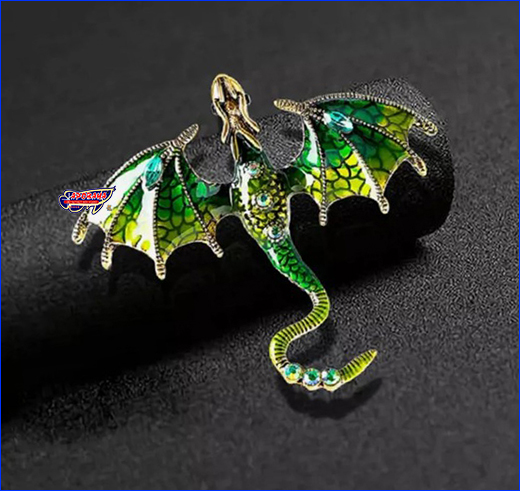 Эмалированная брошь дракон. Брошь дракон, Dragon Green, 7х6 см.