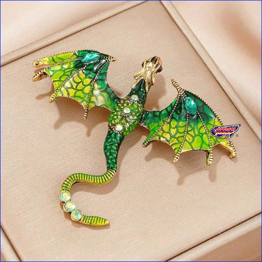 Стильная брошь дракон. Брошь дракон, Dragon Green, 7х6 см.