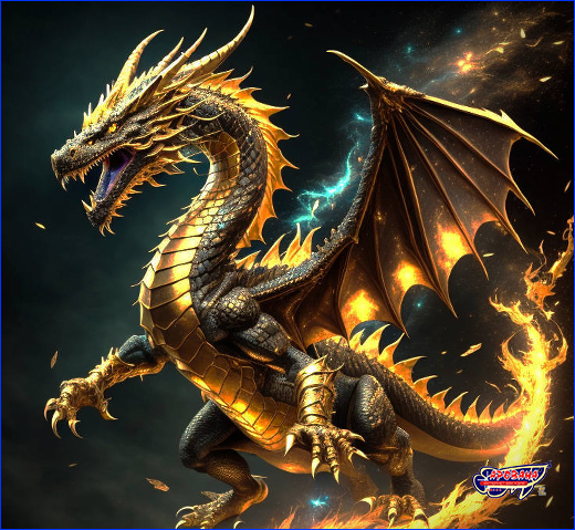 Потужний чорно-золотий дракон. Брелок дракон, Powerful Dragon, потужний, 4 см.