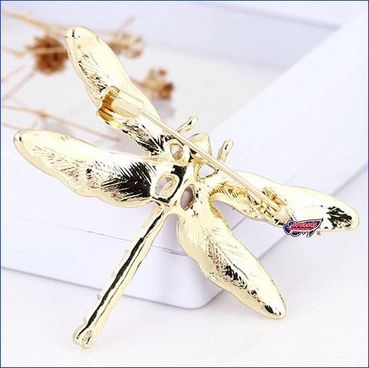 Булавка для фиксации броши на одежде. Брошь стрекоза, Dragonfly Green, 4.6х3.3 см.