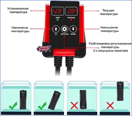 Установка нагревателя с выносной терморегуляцией. Нагреватель с терморегулятором, YINASI, 1200 Вт.