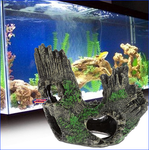 Декорация укрытие в аквариум. Декорация HOBBY, Double Stump With Moss, 13.5 см.