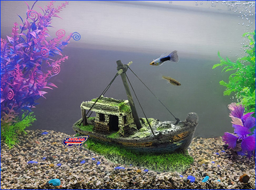 Корабль декор аквариума. Декорация HOBBY, Sunken Longboat, 12.5 см.