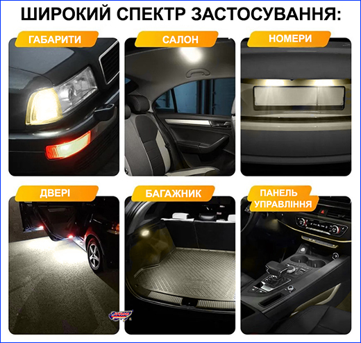 Лампа Т10 для автомобіля. Світлодіодна лампа Т10 W5W, Yellow, 12V.