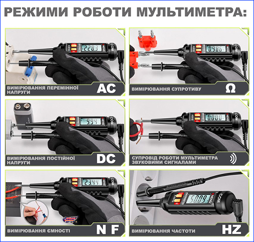 Режими роботи мільтиметра Aneng A3010. Мультиметр-викрутка, ANENG А3010.