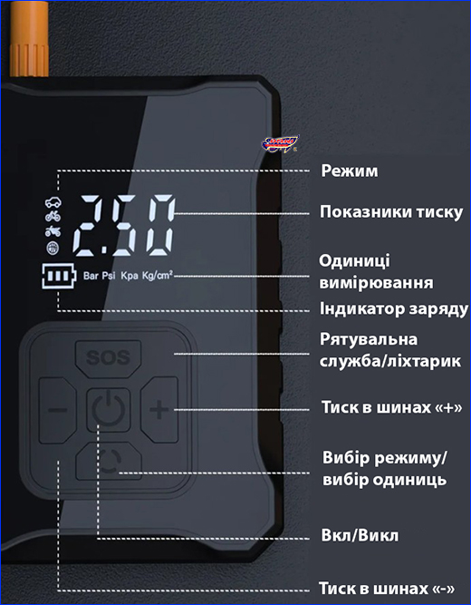 Компресор Hawair Portable Air Pump 007. Автомобільний компресор, Hawair Portable Air Pump 007, на акумуляторі.