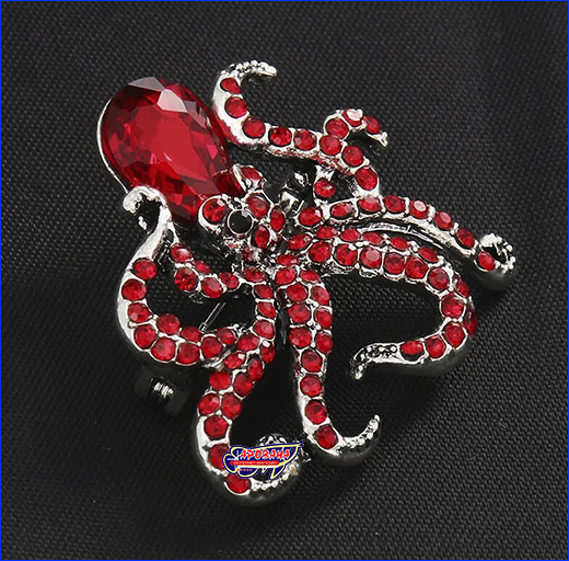 Универсальная брошь. Брошь осьминог, Octopus Red, 3.4х3.6 см.