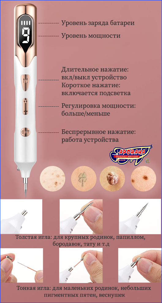 Плазменная ручка для удаления папиллом и бородавок. Коагулятор плазменный, Plasma Pen.