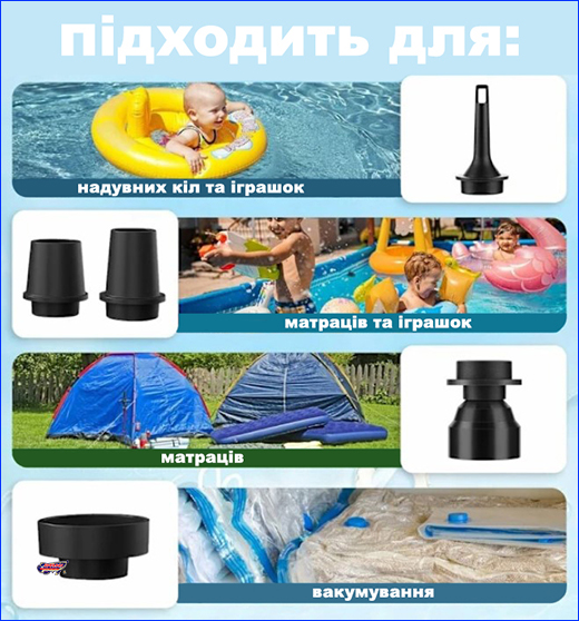 Насос для надувних виробів. Портативний насос, PACOONE, на акумуляторі.