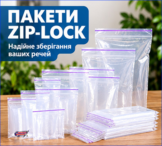 Пакет Zip-Lock. Пакет із застібкою Zip-Lock, 220х280 мм.
