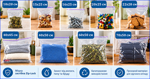 Пакет із застібкою. Пакет із застібкою Zip-Lock, 220х280 мм.