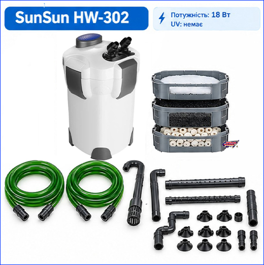 Фільтр зовнішній, SunSun HW-302 Full, 1000 л/год. Фільтр зовнішній, SunSun HW-302 Full, 1000 л/год.