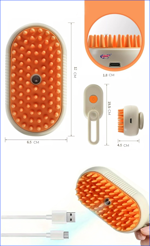 Щітка для догляду за шерстю тварин. Парова щітка масажер 3 в 1, PET SPRAY MASSAGE BRUSH для тварин, на акумуляторі, бежева.