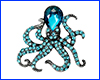 Брошь осьминог, Octopus Blue, 3.4х3.6 см.