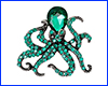 Брошь осьминог, Octopus Green, 3.4х3.6 см.